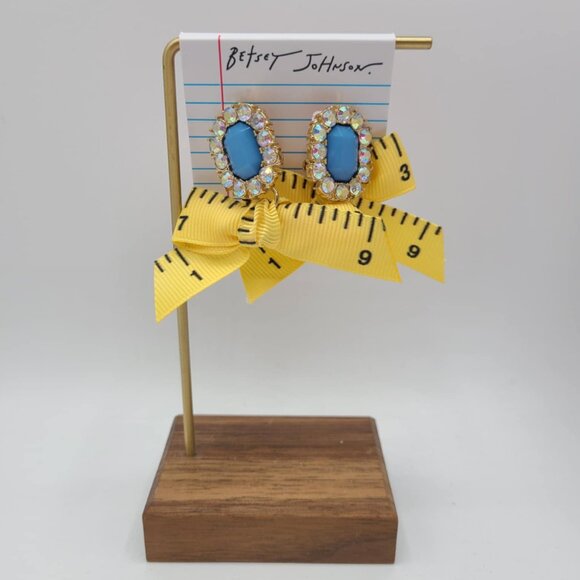 Betsey Johnson Measuring Tape Blue Stone Statement Earrings NWT! - Picture 5 of 5